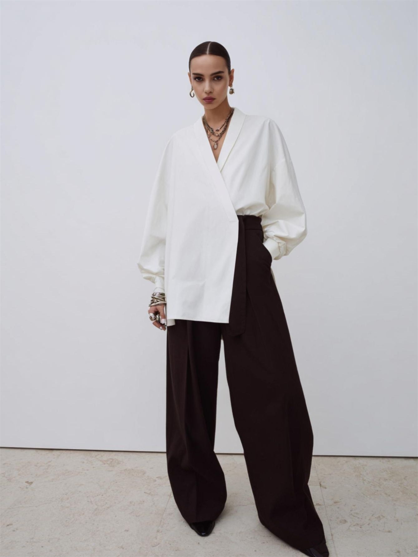 Women's Autumn Winter 2025 Shirts Daily Fashion Plain Long Sleeve V-Neck Regular Fit Shirts