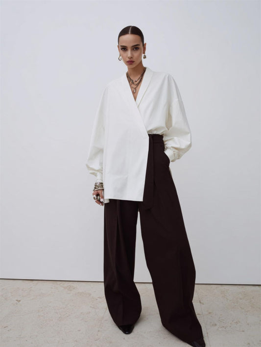 Women's Autumn Winter 2025 Shirts Daily Fashion Plain Long Sleeve V-Neck Regular Fit Shirts