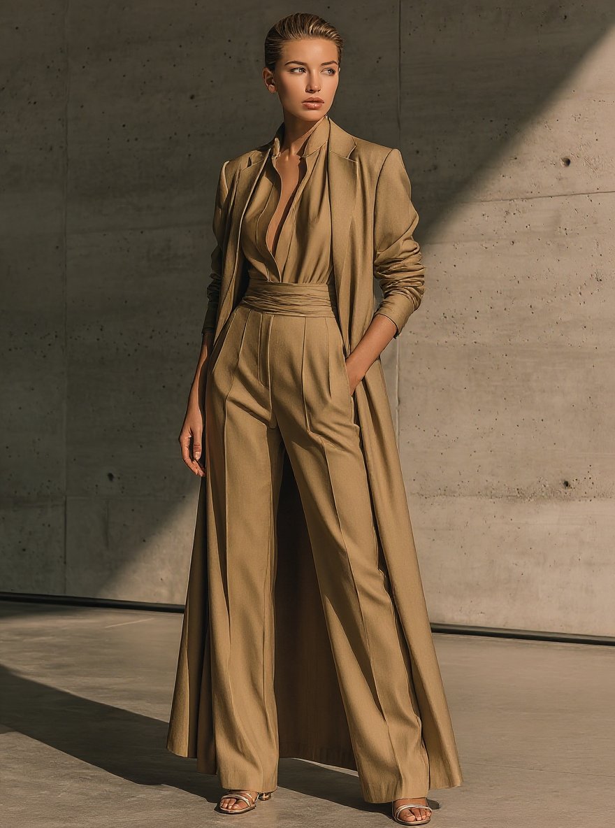 Women's Trench Coat Autumn Elegant 2025 Plain Lapel Long Sleeve Long Office Trench Coat