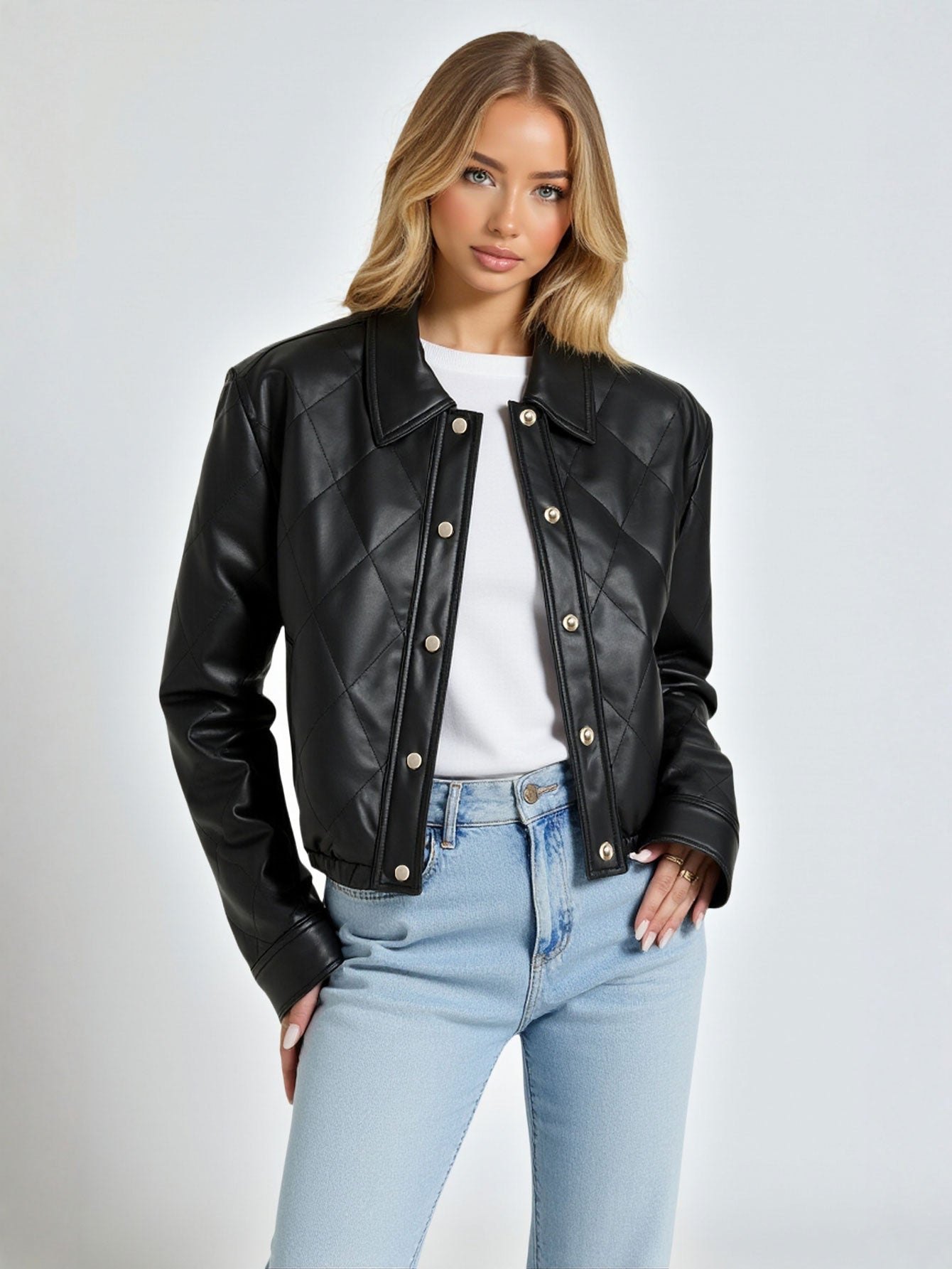 Modern European Style Women's Short Bunting Jacket Stand Collar  Clothes Fashionable Lapel Long Sleeve Single Breasted