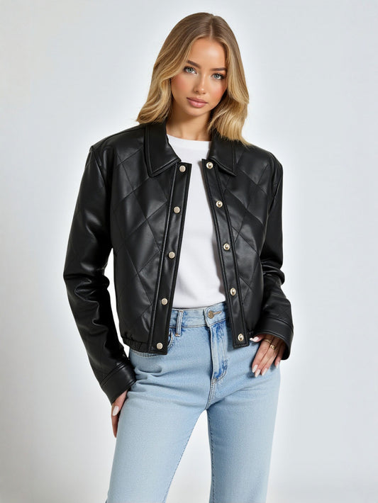 Modern European Style Women's Short Bunting Jacket Stand Collar  Clothes Fashionable Lapel Long Sleeve Single Breasted