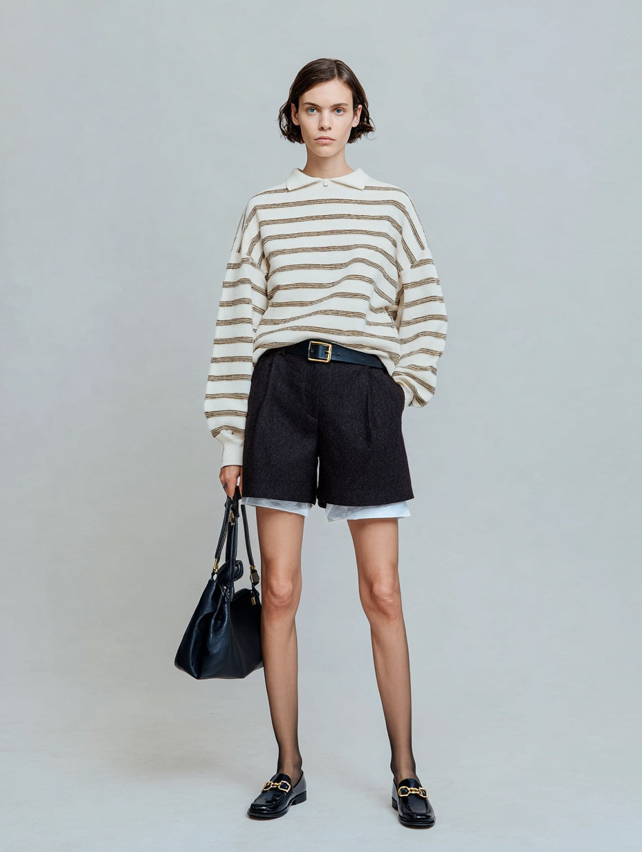 Women's T-Shirts Autumn Winter Daily 2025 Elegant Chic Stripe Long Sleeve Lapel Commute T-Shirts