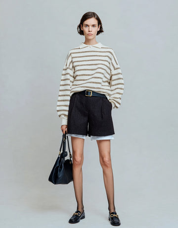 Women's T-Shirts Autumn Winter Daily 2025 Elegant Chic Stripe Long Sleeve Lapel Commute T-Shirts