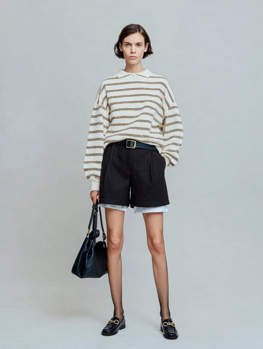 Women's T-Shirts Autumn Winter Daily 2025 Elegant Chic Stripe Long Sleeve Lapel Commute T-Shirts