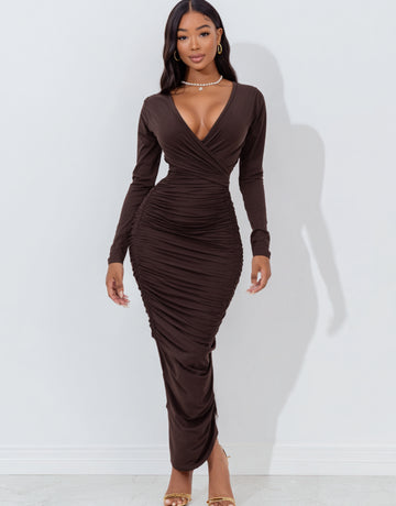 Women's 2025 Autumn Fashion Dresses Long Sleeve V-Neck Plain Party Skinny Fit Dresses