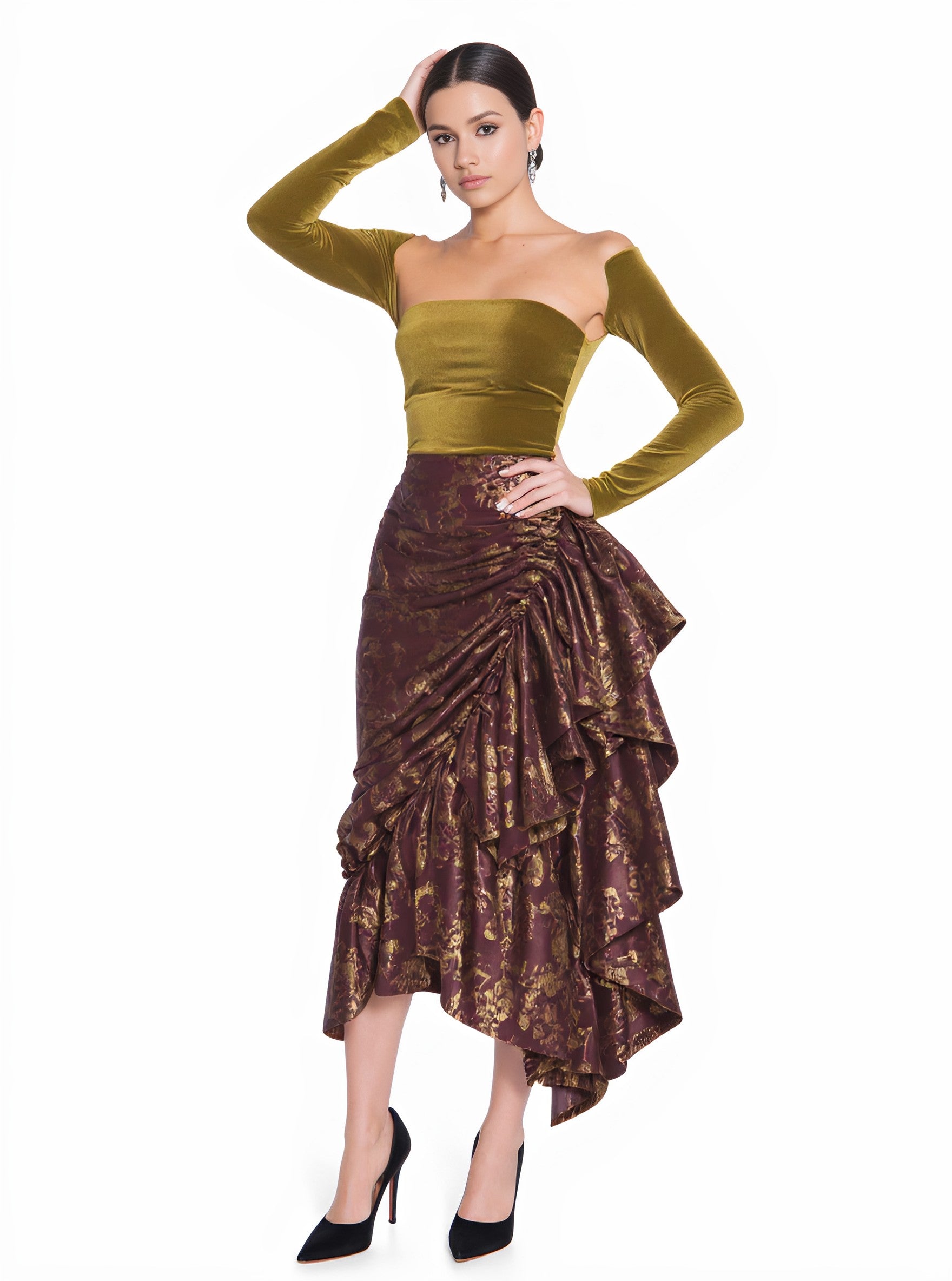 Fashionable Mid-Length Straight-Sleeve Dress Summer Autumn Asymmetric Skirt Design Close-Fitting Women's Clothing