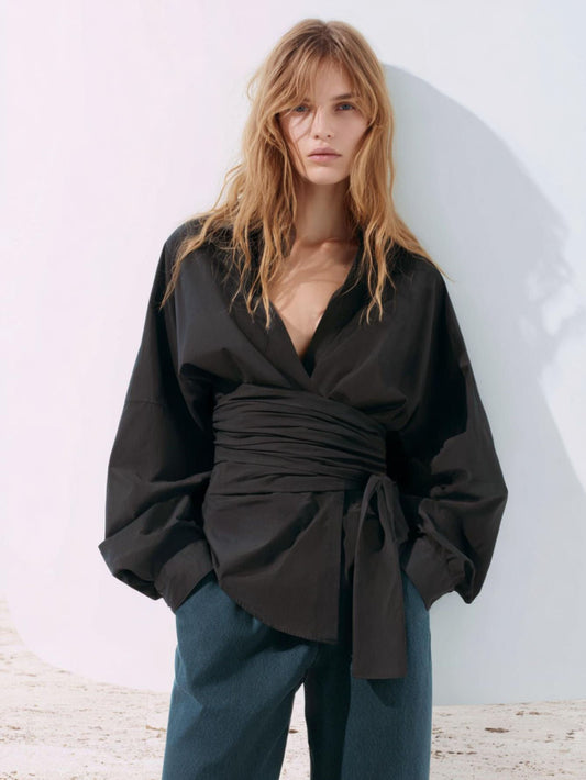 Autumn Shirts 2025 Women's French Plain Long Sleeve Shirt Collar Nipped Waists Fitting Slim Office Lady Shirts