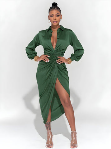 Women's Dresses Autumn Winter Elegant Edgy 2025 Chic Plain Long Sleeve Shirt Collar Wrap Midi Casual Dresses