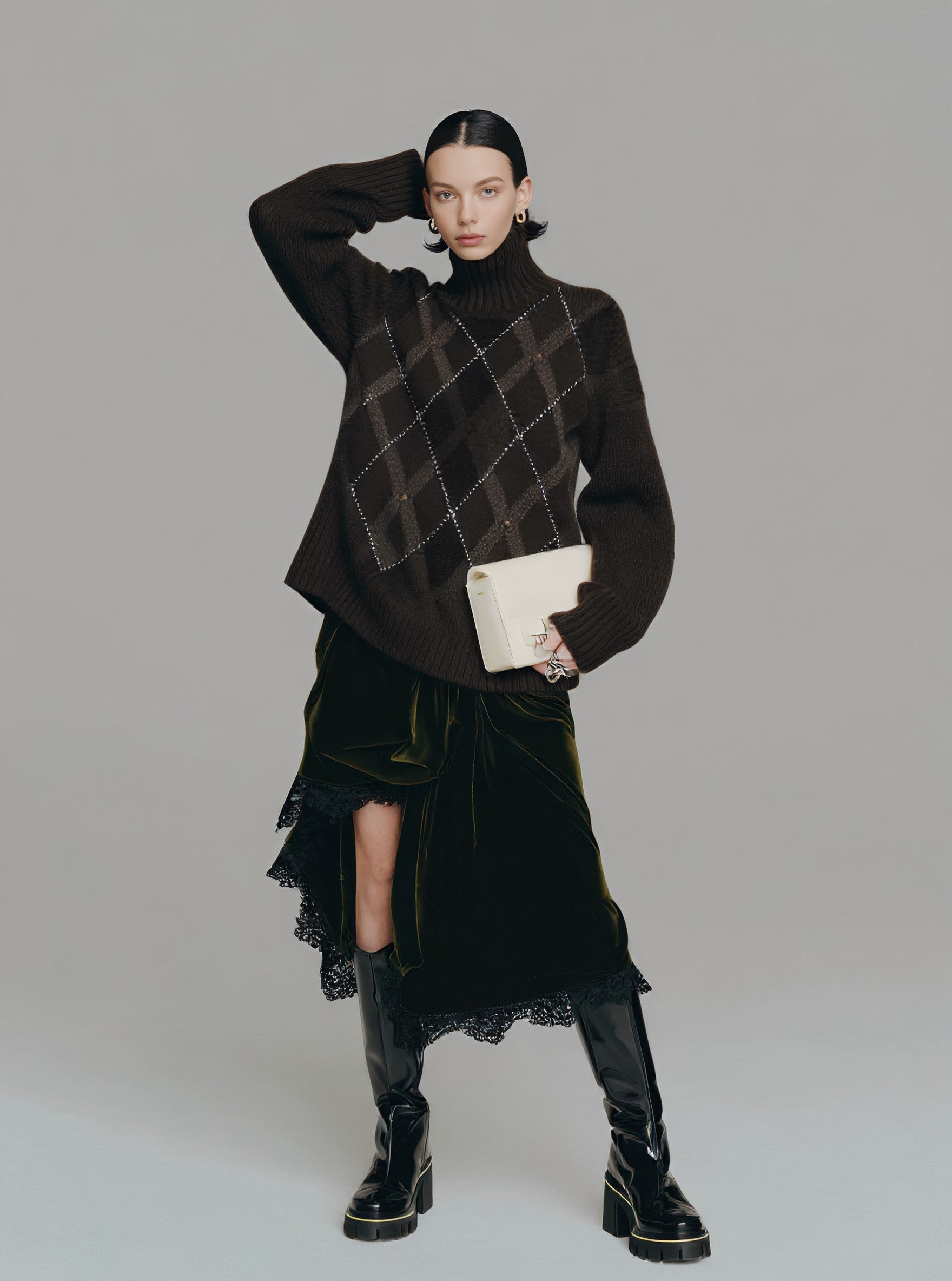 Loose Fit Winter Sweater Long Sleeve High Collar Casual Style Straight Tube Sleeve Regular Length Women's Top