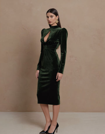 Autumn Tight Fit Pencil Dress Long Sleeve Stand Collar Midi Dress Casual Style Women's Skirt Type Fashionable Clothing