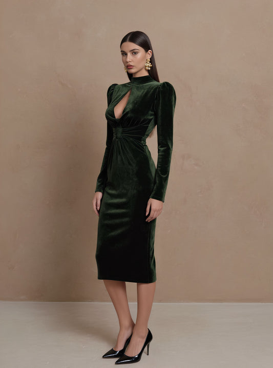 Autumn Tight Fit Pencil Dress Long Sleeve Stand Collar Midi Dress Casual Style Women's Skirt Type Fashionable Clothing