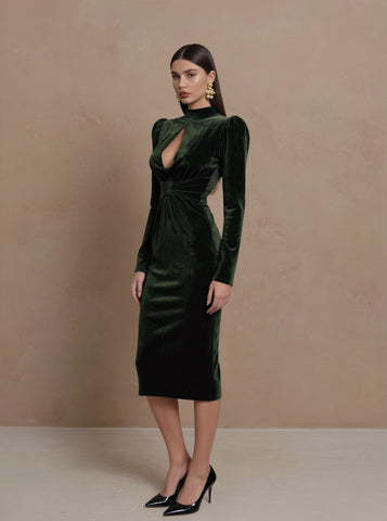 Autumn Tight Fit Pencil Dress Long Sleeve Stand Collar Midi Dress Casual Style Women's Skirt Type Fashionable Clothing