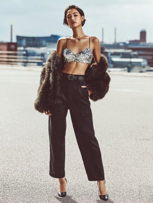 Summer Casual V-Neck Sling Top Ultra-Short Length Women's Clothing Fashionable Trendy Strapless Outfit for Warm Weather