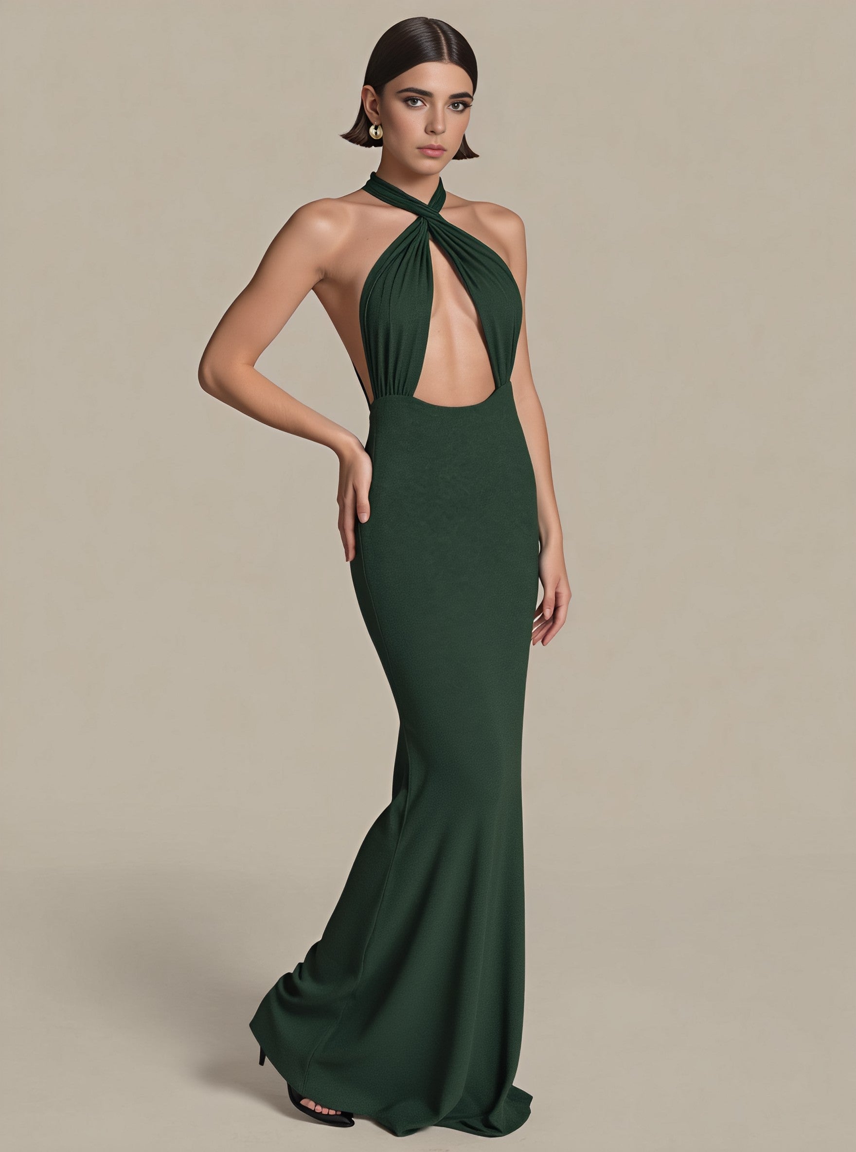 Autumn Tight Fish Tail Dress Neck Hanging Sleeveless Style Casual Mid-length Skirt Women's Fashion Dress