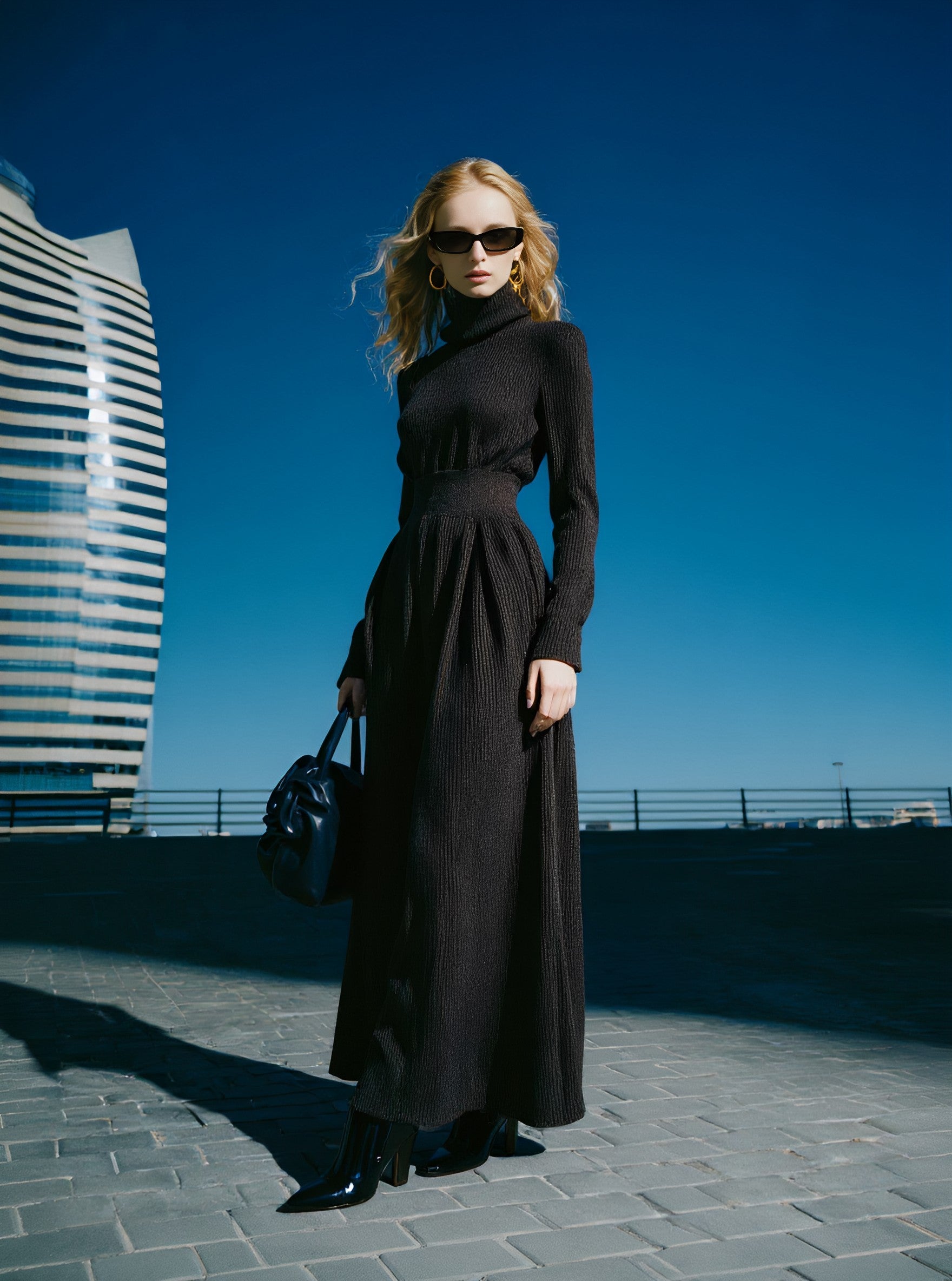 High Collar Casual Long Dress Autumn Fashion Straight Sleeve Skirt Style Women's Dress Comfortable Casual Gown