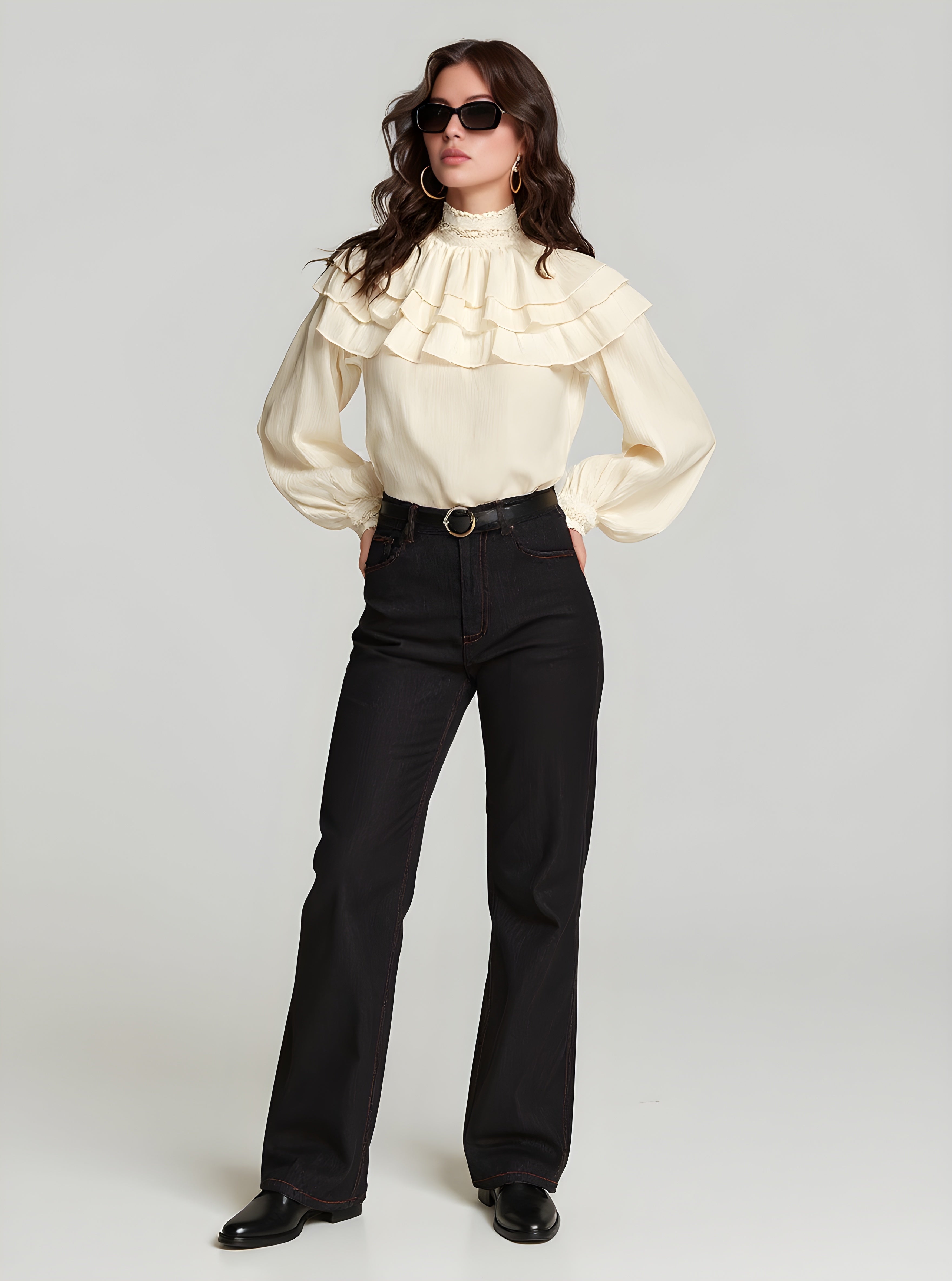 Autumn Blouses 2025 Women's Decent Plain Layered Lace Long Sleeve High Neck Daily Basic Blouses