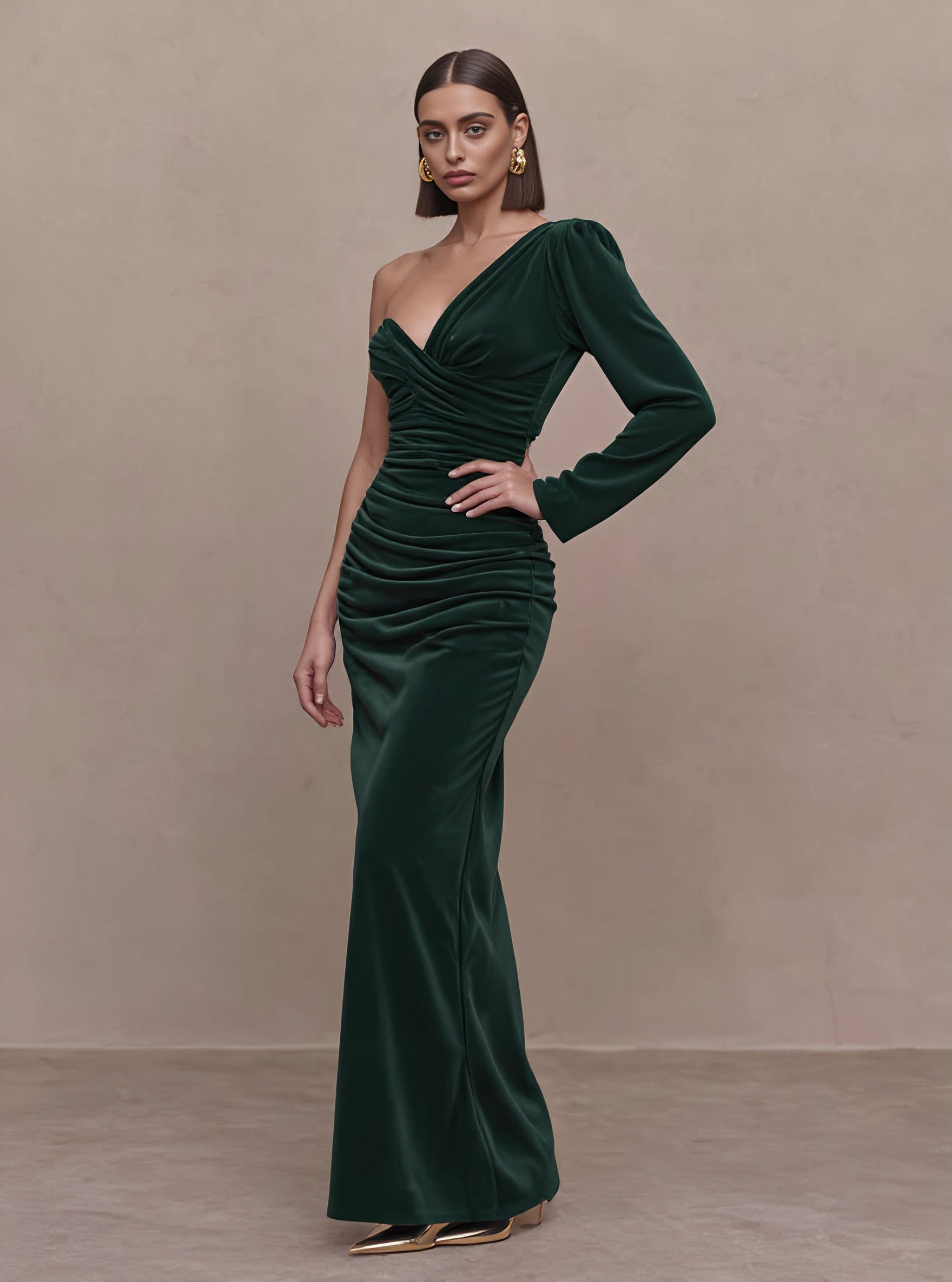 Autumn Asymmetrical Tight Fish Tail Gown With Lamb Sleeve Long Dragging Casual Style Women's Dress Fashionable Elegant