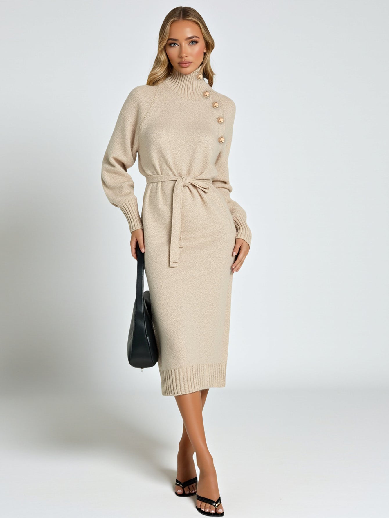 Women's Dresses Autumn Winter Skinny Fit Fashion Elegant Plain Lace-Up Button Long Sleeve Lapel Midi Casual Lettuce Trim Dresses