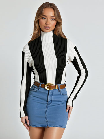 Women's Sweaters Autumn Winter Fashion Comfortable 2025 Stripes Texture Long Sleeve High Neck Daily Sweaters