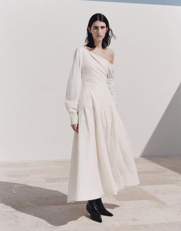 Autumn Dresses 2025 Women's Elegant Sexy Plain Long Sleeve One-Shoulder A-Line Midi Dating Dresses