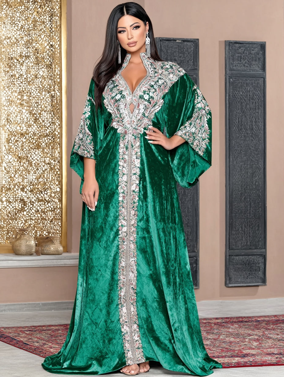 Autumn Jalabiyas Long Floor-Length Casual Style V-Neck Bell Sleeve A-Line Skirt Islamic Women's Fashion Arab Robe