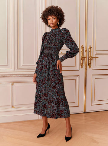 Casual Mid-Length A-Line Dress Lamb Sleeve Half High Collar Well-Fitted Autumn Fashion Women's Clothing Dress