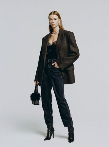 Loose Fit Long Sleeve Winter Jacket Casual Style Straight Sleeve Suit Regular Length Top Women's Fashion Outerwear