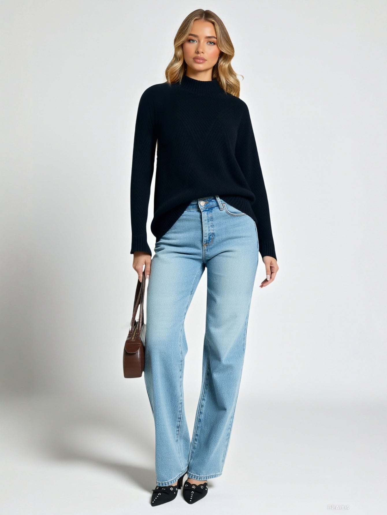 Heavy Industry Thickened Korean Style Wool Sweater Women's Half-turtleneck Turtleneck Full Body Diamond Computer Jacquard Sweater Solid Color Knitted Sweater