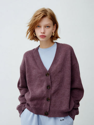 Winter Cardigan Loose Fit Long Sleeve V-Neck Casual Style Regular Length Straight Tube Sleeve Women's Open-Shirt