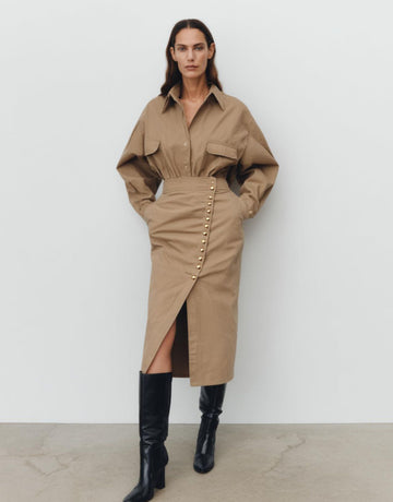 Women's Skirts Autumn Winter Fashion Solid Color Button Front Fitting Slim Office Lady Skirts