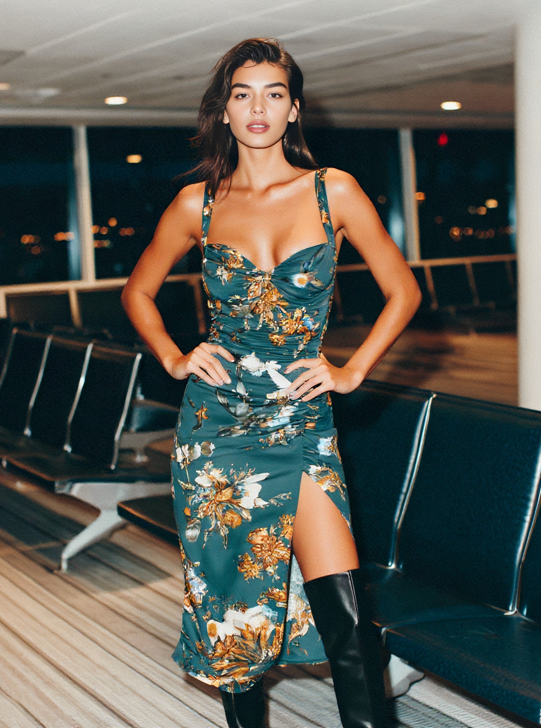 Summer Dress Bodycon Square Collar Midi Skirt Casual Style Women's Clothing Comfortable Fit Wrap Around Mid Length Gown