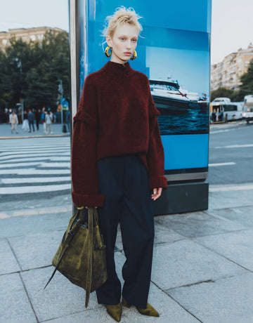 Autumn Sweater Long Sleeve Straight Tube Sleeve Half High Collar Body Fit Casual Style Regular Length Women's Top