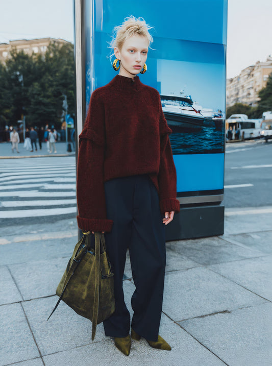 Autumn Sweater Long Sleeve Straight Tube Sleeve Half High Collar Body Fit Casual Style Regular Length Women's Top