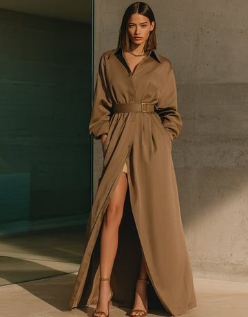 Women's 2025 Street All Seasons Coats Long Sleeve V-Neck Open Front Plain Daily Midi Regular Fit Coats