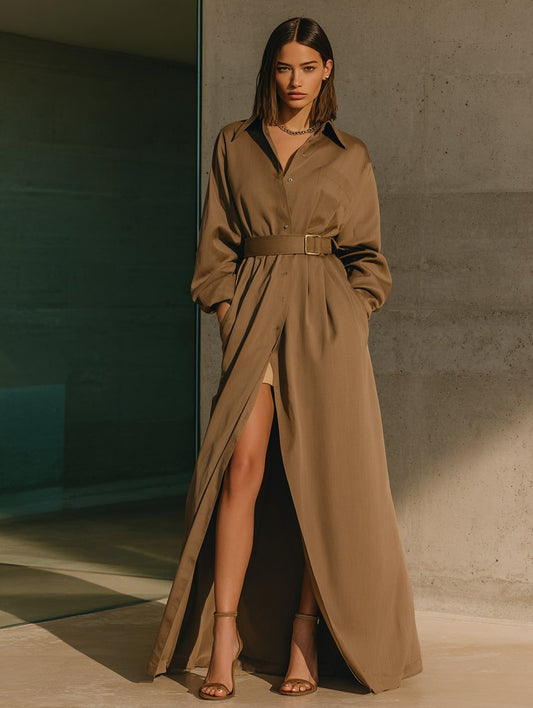 Women's 2025 Street All Seasons Coats Long Sleeve V-Neck Open Front Plain Daily Midi Regular Fit Coats