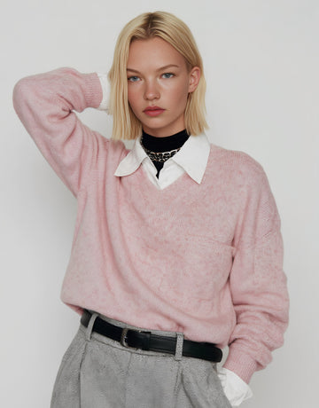 Loose Fit Winter Sweater Casual Long Sleeve Fake Two-Piece Collar Straight Tube Sleeve Regular Length Women's Top