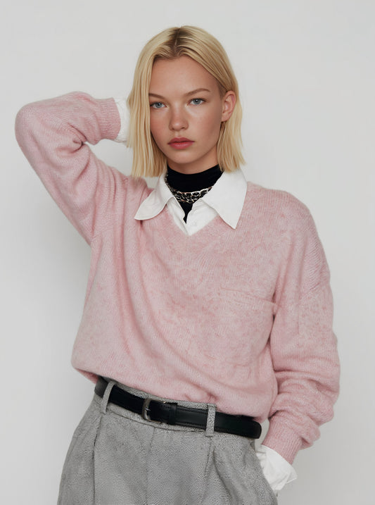 Loose Fit Winter Sweater Casual Long Sleeve Fake Two-Piece Collar Straight Tube Sleeve Regular Length Women's Top