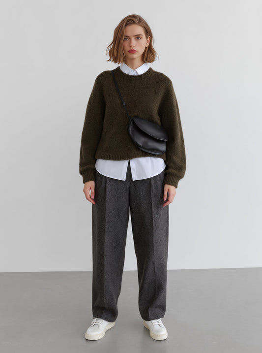 Winter Sweater Casual Fit Long Sleeve Round Neck Regular Length Straight Tube Sleeve Women's Top Fashion Clothes