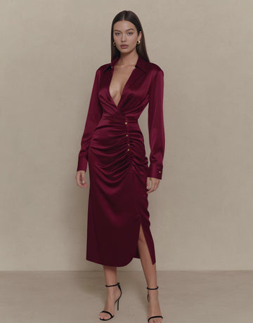 Casual Fit Wrap Dress With Stand Collar Mid-Length A-Line Skirt Straight Sleeve Autumn Fashion Women's Dress