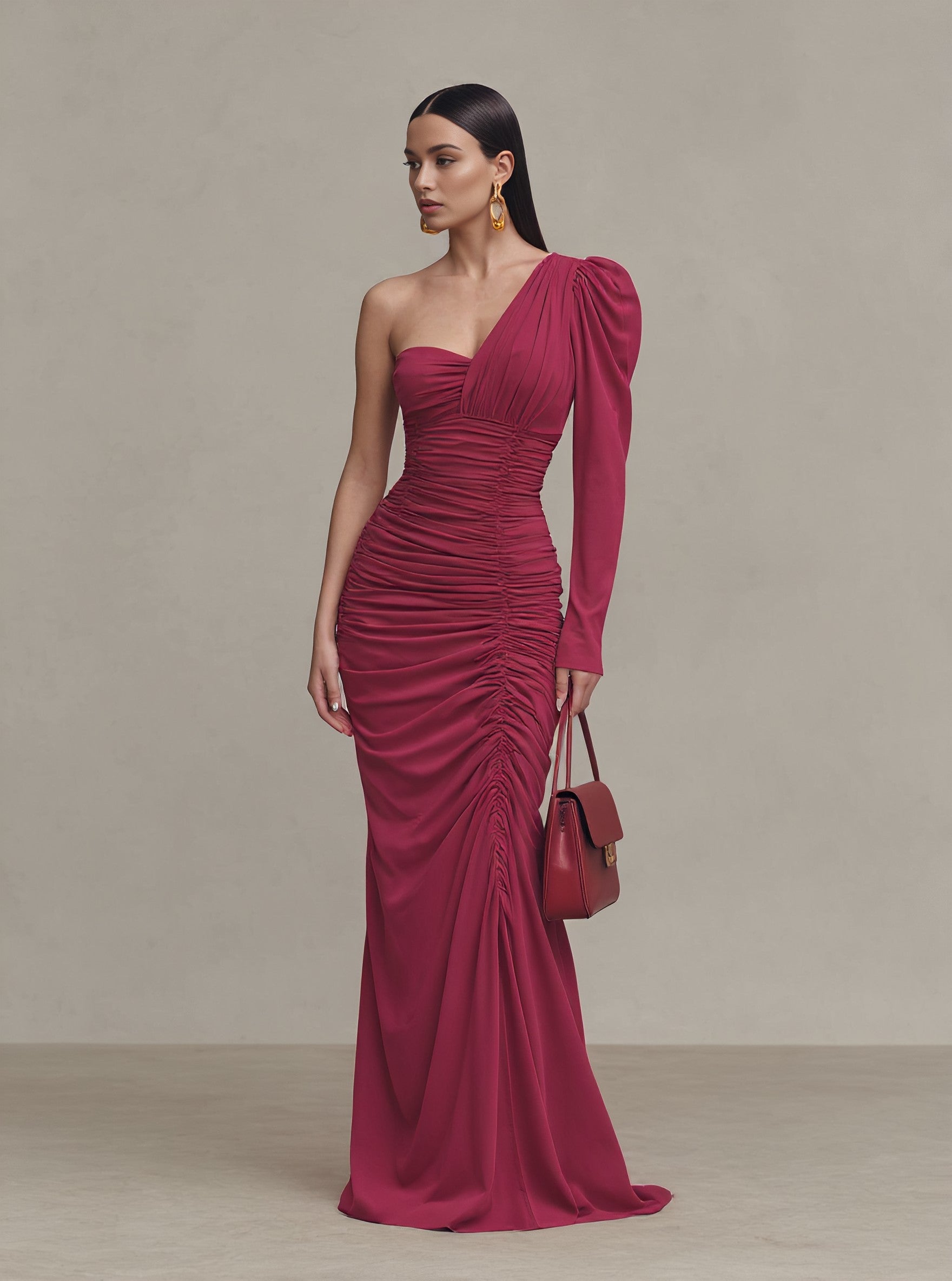 Autumn Casual Tight Fish Tail Dress Irregular Collar Sheep Leg Sleeve Long Gown Women's Clothing Skirt Style Evening Dress