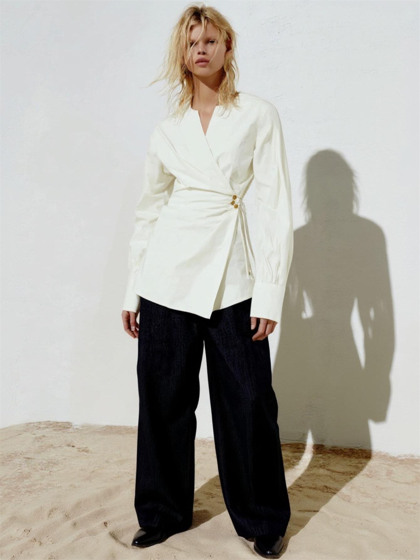 Autumn Shirts 2025 Women's Elegant Plain Long Sleeve Split Neck Nipped Waists Fitting Slim Office Lady Shirts