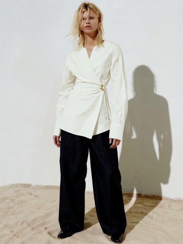 Autumn Shirts 2025 Women's Elegant Plain Long Sleeve Split Neck Nipped Waists Fitting Slim Office Lady Shirts