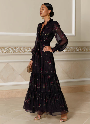 Autumn Dress Mid-Length A-Line Skirt V-Neck Lantern Sleeve Casual Style Body-Fitting Women's Clothing