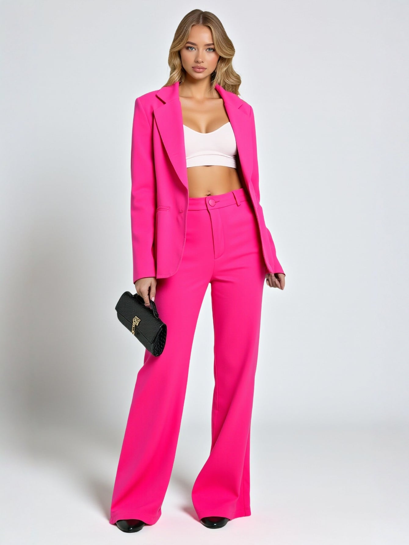 Women's Sets All Season Daily Plain Open Front Long Sleeve Lapel High Waist Full Length Casual Regular Fit Pants Sets