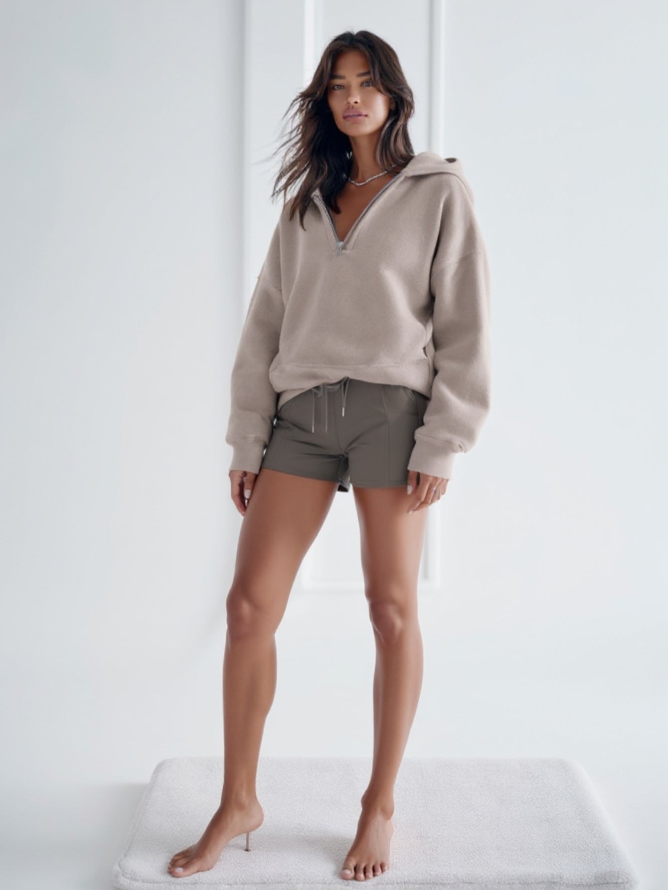 Women's Sweatshirts Autumn Winter Fashion Daily Basics Simple Plain Zipper Long Sleeve Hooded Casual Hoodie