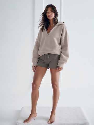 Women's Sweatshirts Autumn Winter Fashion Daily Basics Simple Plain Zipper Long Sleeve Hooded Casual Hoodie