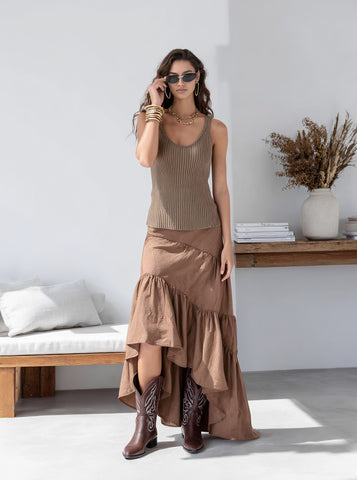 Autumn Asymmetrical Midi Skirt Regular Waistline Fit Casual Style Women's Half Skirt Fashionable Uneven Hemline