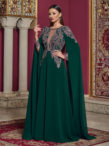 Casual Fit Floor-Length A-Line Dress With Slit Sleeves And Round Neck For Autumn Muslim Fashion Women's Dress