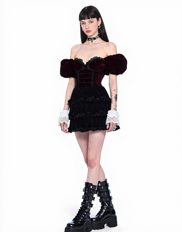 Casual Fitted Cake Skirt Dress With Bubble Sleeves And One Shoulder Design Mid-Length Autumn Fashion Women's Dress