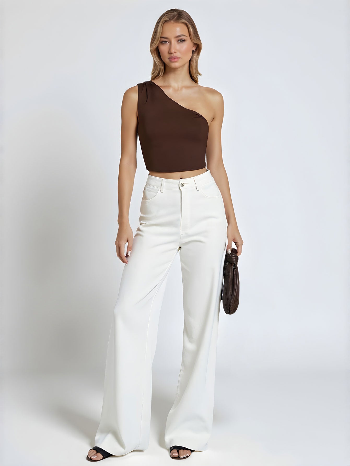 Women's High-Waisted White Wide-Leg Jeans Pear-Shaped Figure Loose Floor-Length Straight Pants Autumn Fashion